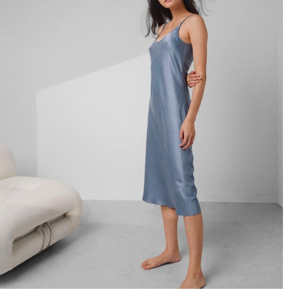 LUNYA BNWT Washable Silk Bias Slip Dress in Pastoral Blue Size XS - Picture 3 of 6